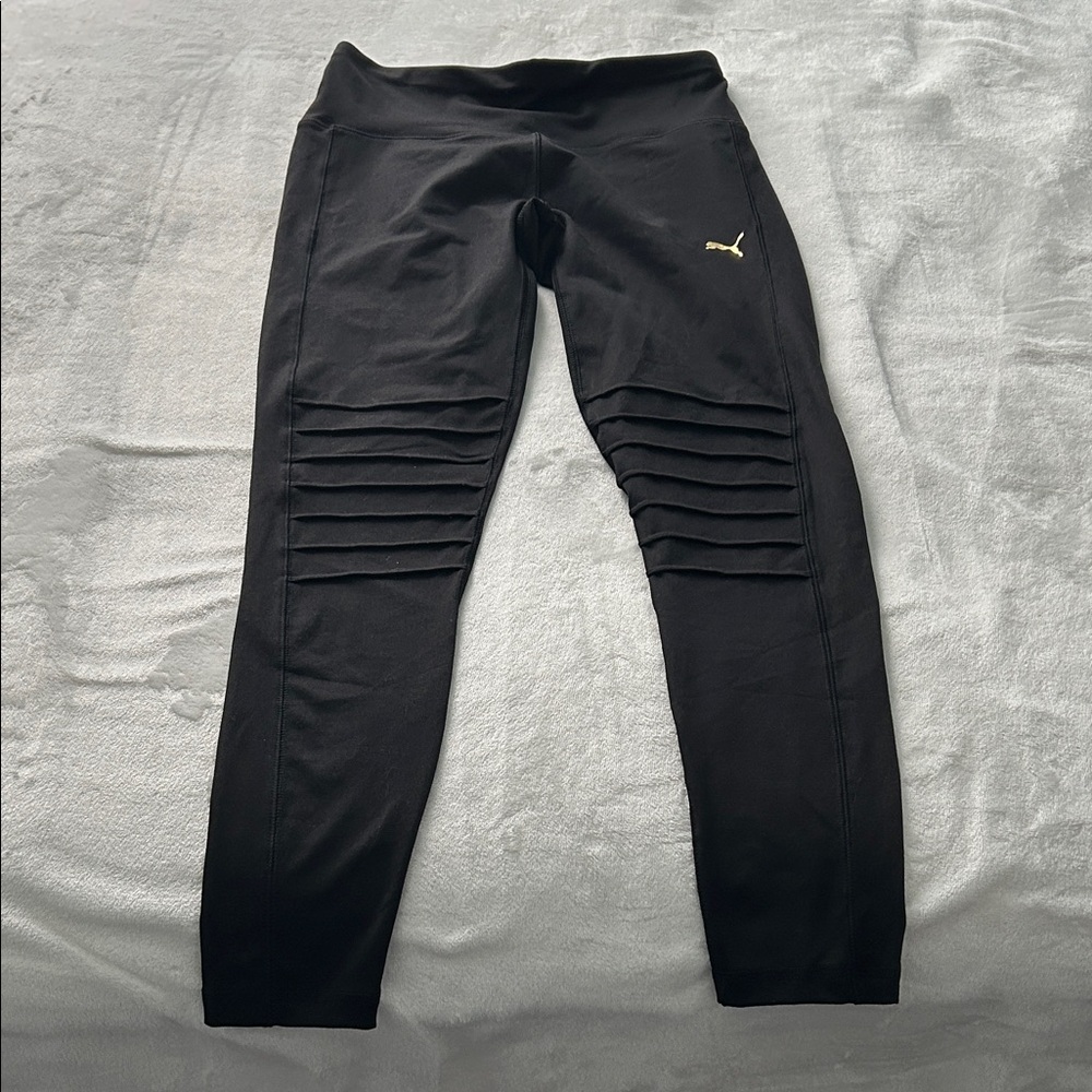 🌹Puma Black Ribbed Knee Leggings with Gold Logo